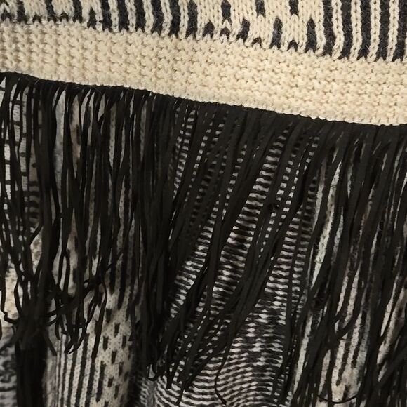 Wool alpaca sweater cardigan top open, fringe small or medium fit cream black - Picture 6 of 16